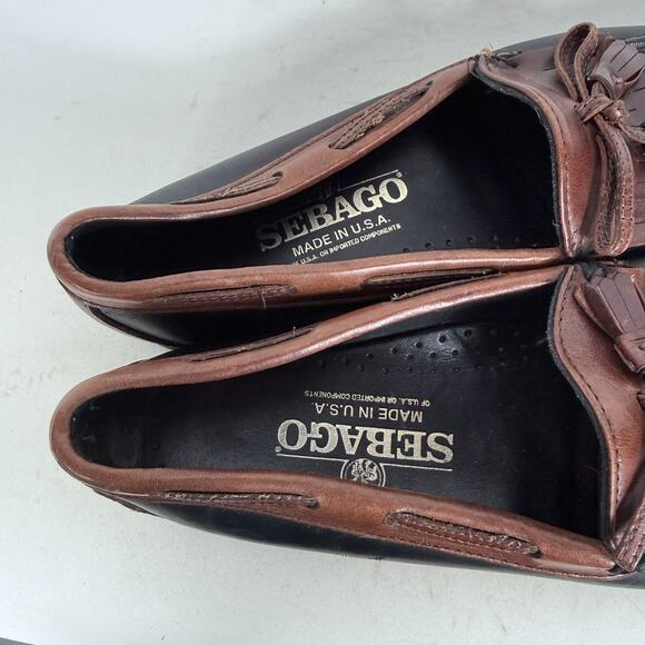 Sebago Tassel Loafers Women's 7.5 Black Brown Leather Two-Tone Slip-On Shoes - Picture 9 of 10